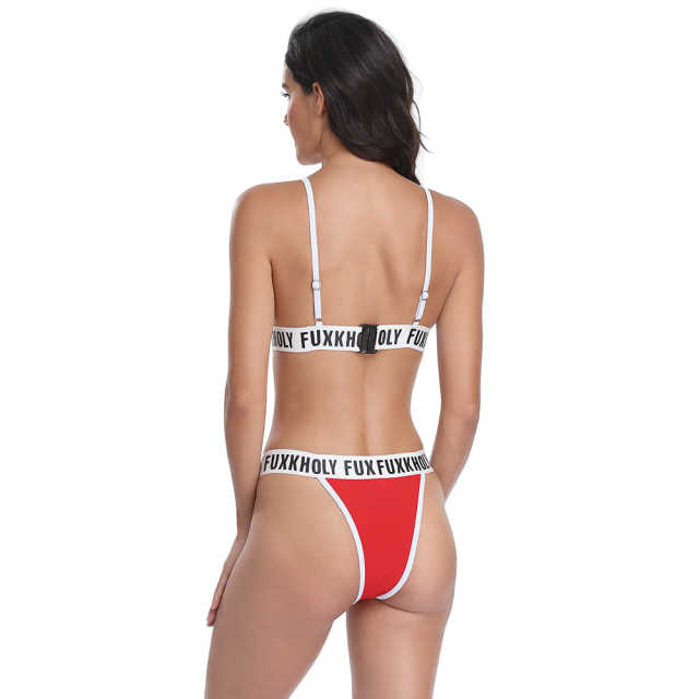 Red Letters Print Bandage Bikini Set TQK610204-3