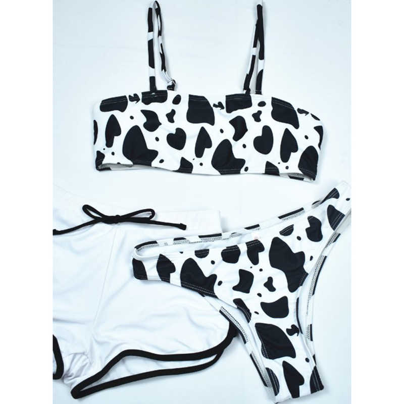 Cow Print Crop Top with Shorts 3pcs Swimsuit TQX610009-37