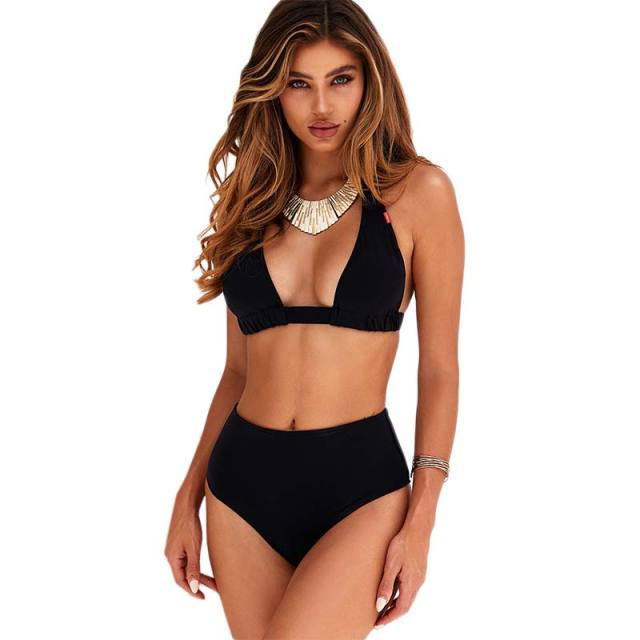 Black Halter 2pcs Bikini Swimsuit TQK610113-2