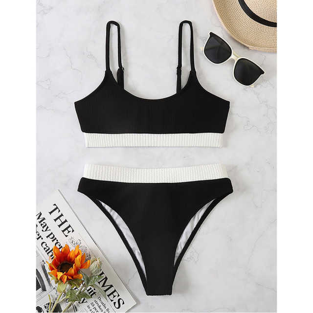 Black Splice Yellow 2 Piece Bikini Set TQK610268-2