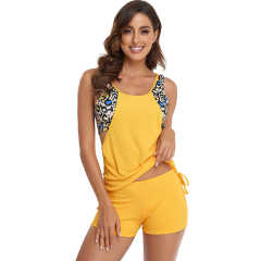 Yellow Splicing Print Insert Tankini Swimsuit TQK610277-7