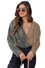 Spliced Leopard Print Wrap Long Sleeve Bodysuit LC6421198-20