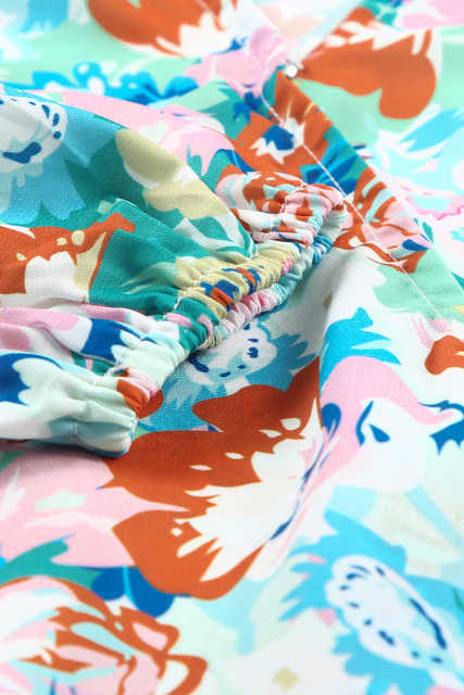 Sky Blue Floral Print Wrap Long Sleeve Bodysuit LC6421132-4