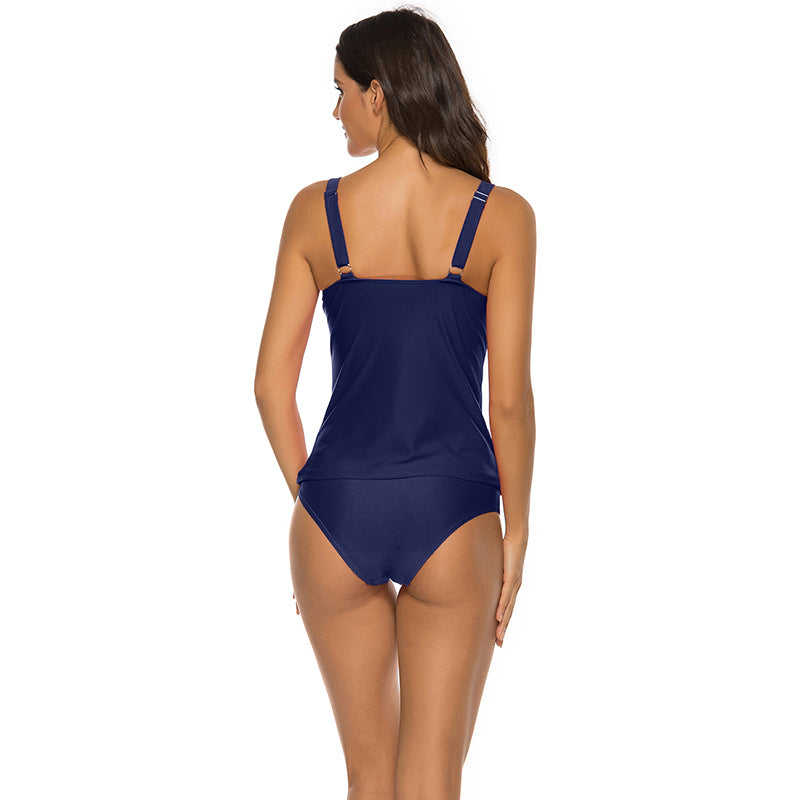 Navy Blue Ruched 2pcs Tankini Swimsuit TQK610159-34