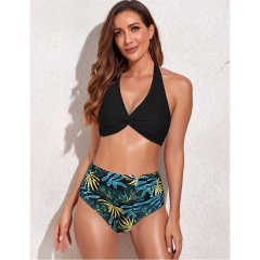 Black Front Twist with Green Bottom Bikini Swimsuit TQK610321-9