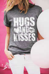 Gray HUGS AND KISSES Valentines Graphic Print Tee LC25219491-11