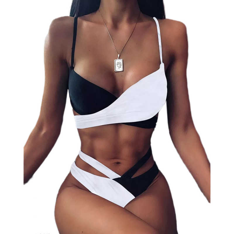 Black White Colorblock Cut-out  Bikini Set TQK610259-1
