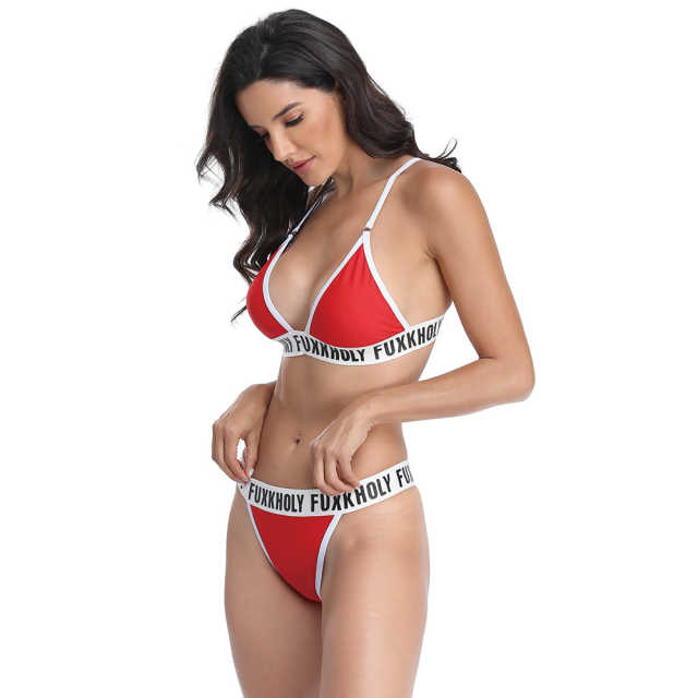 Red Letters Print Bandage Bikini Set TQK610204-3