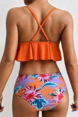 Orange Floral Frill Bikini Set LC433309-14