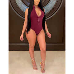Red Diamond Tassel Zipper Sleeveless Bodysuit TQV250001-3