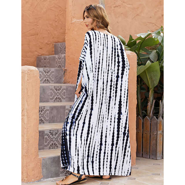 Navy Blue Tie Dye Loose Kimono Beach Cover TQK650092-34