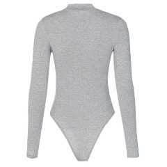 Light Gray Zipper-up High Neck Long Sleeve Bodysuit TQK550264-25