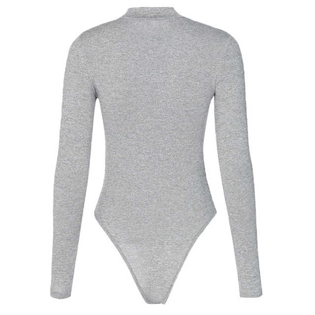 Light Gray Zipper-up High Neck Long Sleeve Bodysuit TQK550264-25