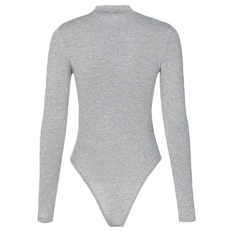 Light Gray Zipper-up High Neck Long Sleeve Bodysuit TQK550264-25