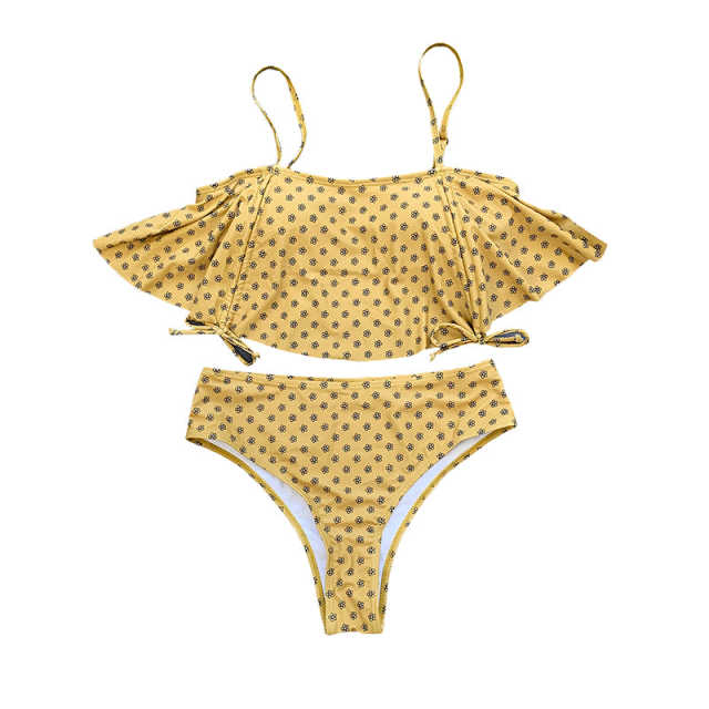 Yellow Floral Print Two-Piece Bikini Set TQK610155-7