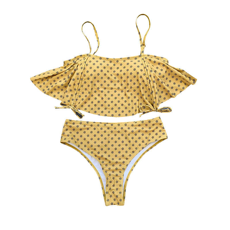 Yellow Floral Print Two-Piece Bikini Set TQK610155-7