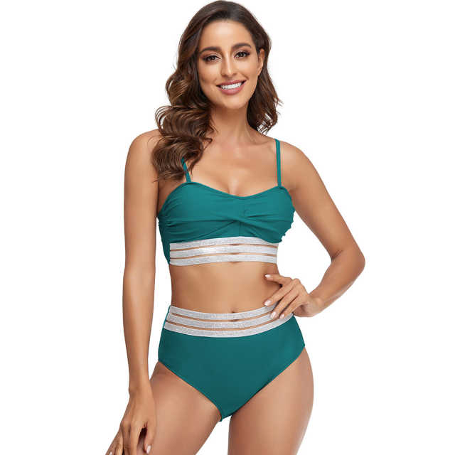 Aquamarine Twist Front Splicing 2pcs Bikini Set TQK610271-45