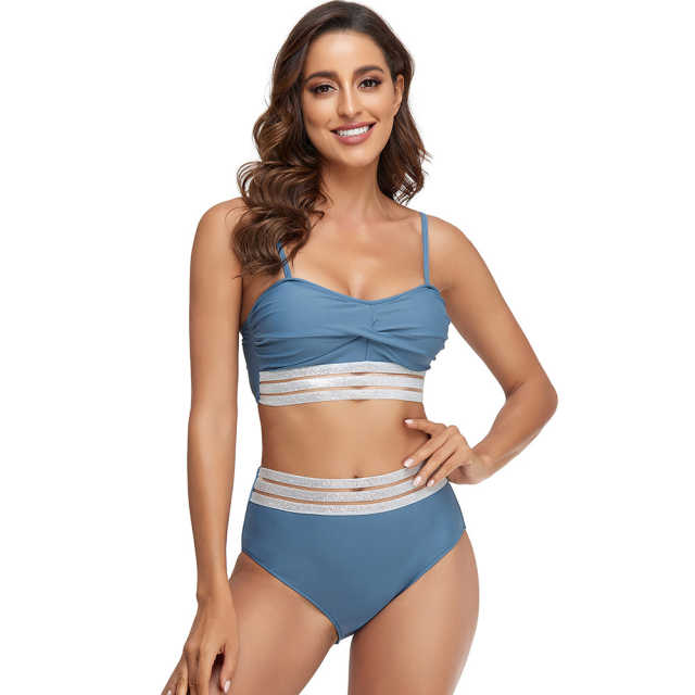 Pewter Twist Front Splicing 2pcs Bikini Set TQK610271-43