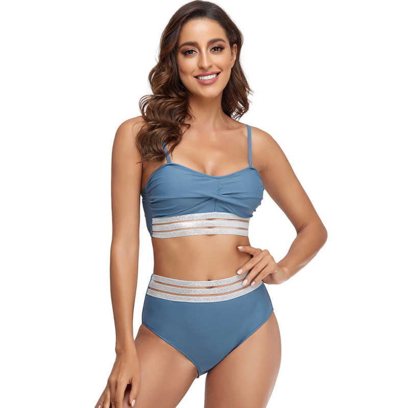 Pewter Twist Front Splicing 2pcs Bikini Set TQK610271-43