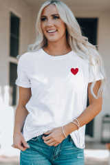 White Valentines Heart Pattern Embroidery T Shirt LC25219543-1