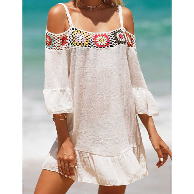 White Cold Shoulder Beach Cover Ups TQK311480-1