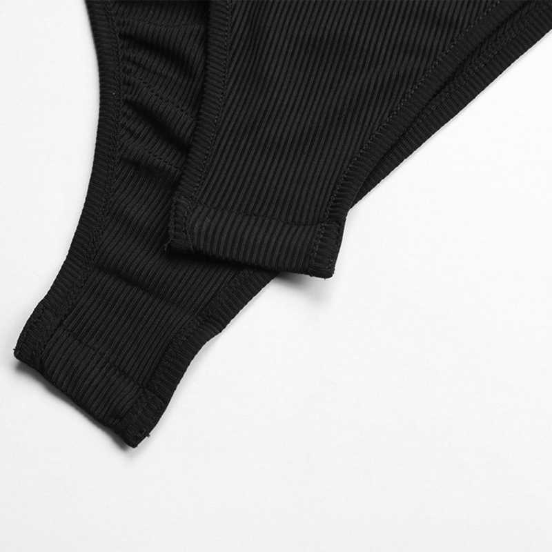 Black Mock Neck Cut-out Ribbed Long Sleeve Bodysuit TQV220133-2