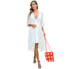 Apricot Floral Print Mesh Embroidery Cover up TQK650036-18