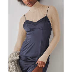 Apricot Ribbed High Collar Long Sleeve Bodysuit TQV220125-18