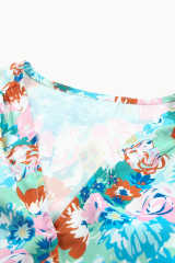 Sky Blue Floral Print Wrap Long Sleeve Bodysuit LC6421132-4