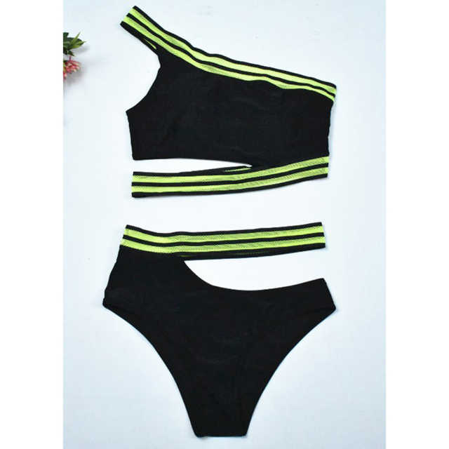 Black Contrast Cut-out Two Pieces Bikini Swimsuit TQX610008-2