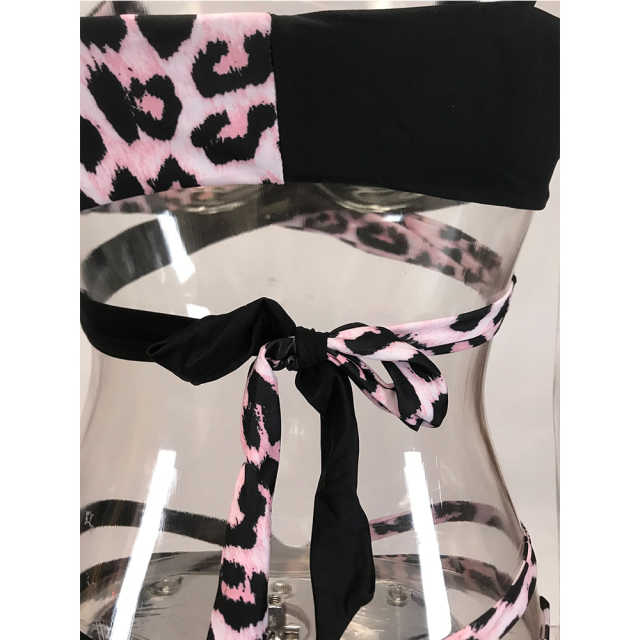 Leopard Printed Splice Black Cut-out Bikini Set TQK610259-20