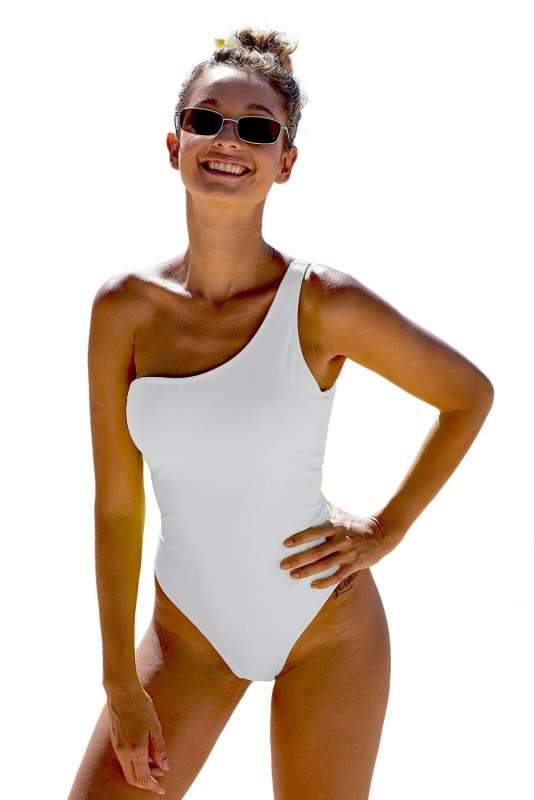 White One Shoulder One Piece Swimsuit LC411745-1