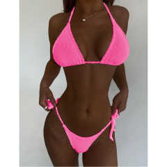 Pink Solid Triangle Bikini Set TQK610265-10