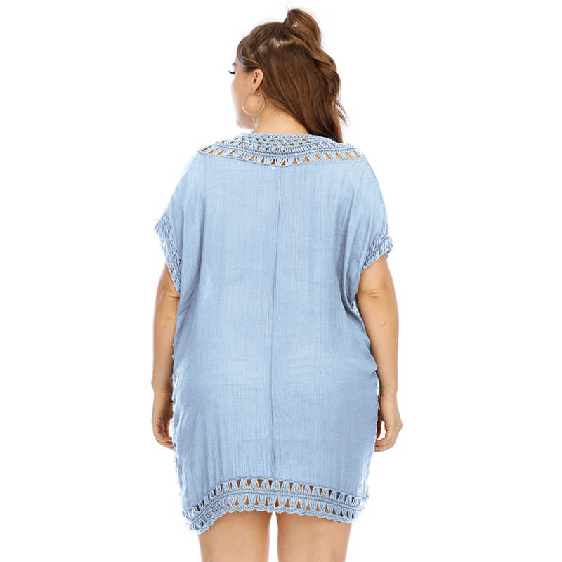 Light Blue V Neck Spliced Beach Cover Up TQK650106-30