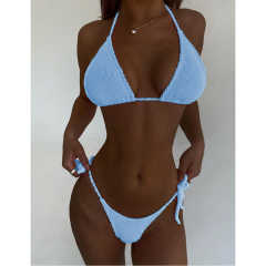Light Blue Solid Triangle Bikini Set TQK610265-30