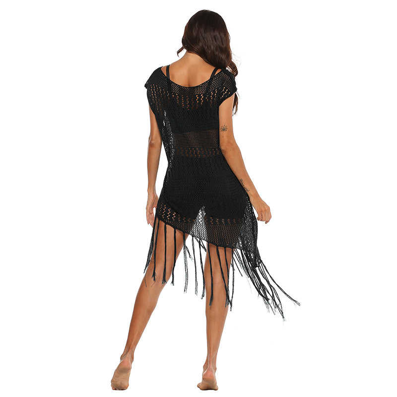 Black Knitted Beach Cover Up TQS650021-2