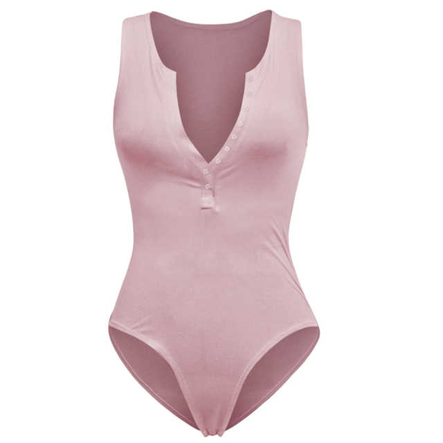 Pink Button-up Rayon Sleeveless Bodysuit TQK550296-10