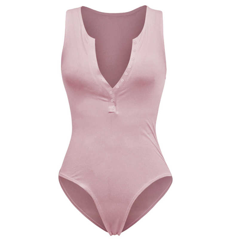 Pink Button-up Rayon Sleeveless Bodysuit TQK550296-10
