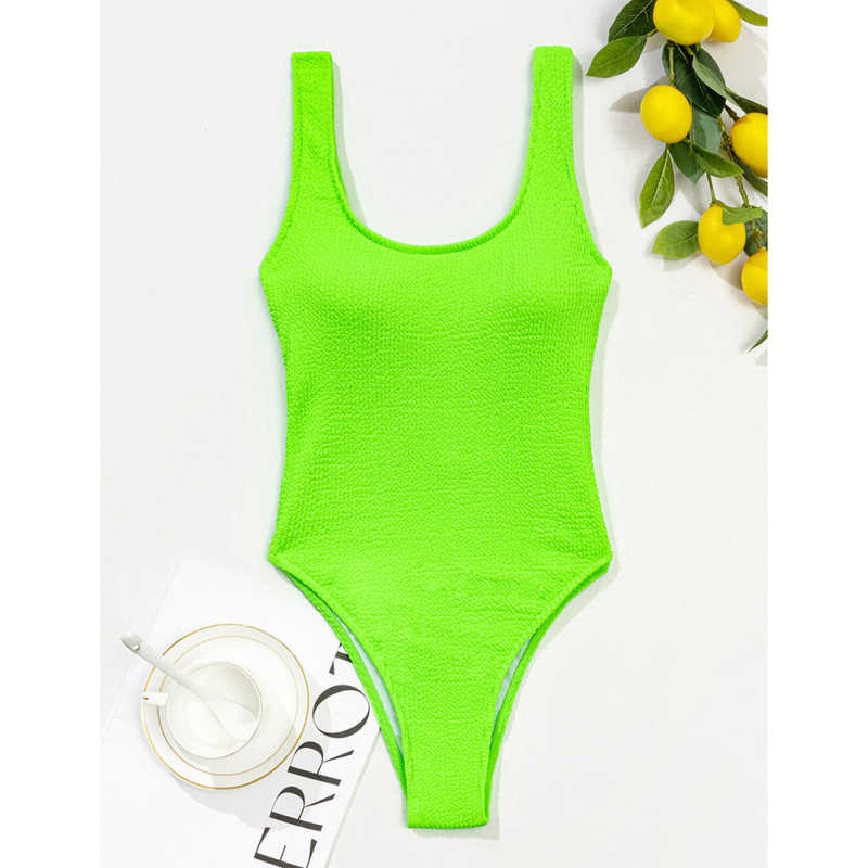 Fluorescent Green Solid One Piece Swimsuit TQK620141-57