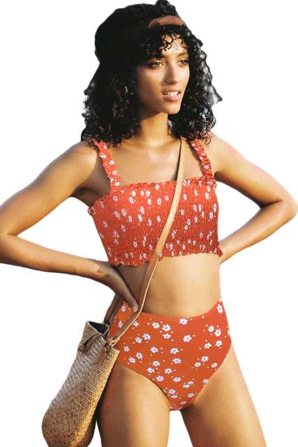 Orange Flower Smocked Swimsuit LC411672-14