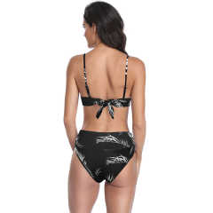 Black Cute Bra with Print Bottom Bikini Set TQK610205-2