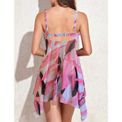 Pink Digital Print Pleated Swimdress Tankini Set TQV610002-10