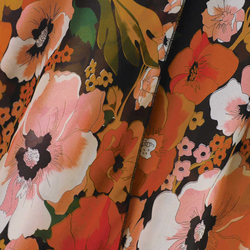 Black Floral Print Chiffon Kimono Beach Cover Up TQK650079-2