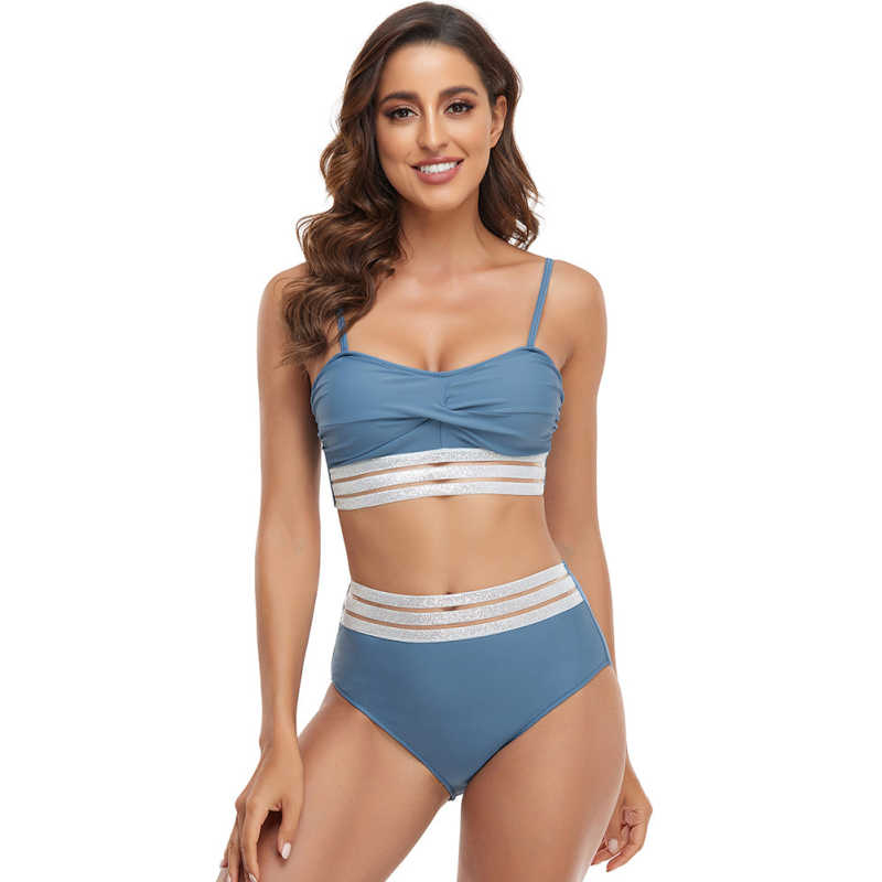 Pewter Twist Front Splicing 2pcs Bikini Set TQK610271-43