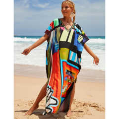 Black Graffiti Loose Beach Kimono Dress TQK650096-11