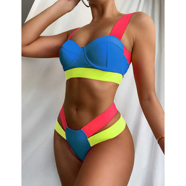 Blue Contrast Steel Boned Bandage Bikini Set TQF610001-5