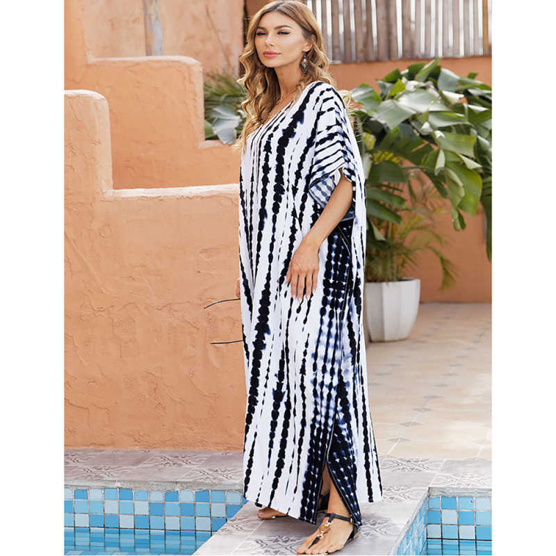 Navy Blue Tie Dye Loose Kimono Beach Cover TQK650092-34