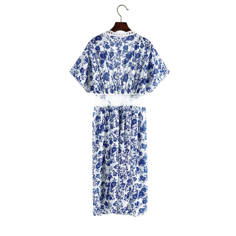 Blue Chiffon & Lack Long Kimono Beach Cover TQK650081-5