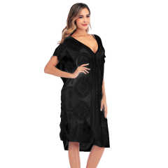 Black Mesh Embroidery Beach Cover up TQK650035-2