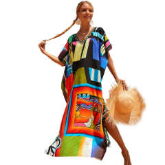 Black Graffiti Loose Beach Kimono Dress TQK650096-11